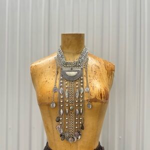 Silver Long Layered chocker Coin Necklace